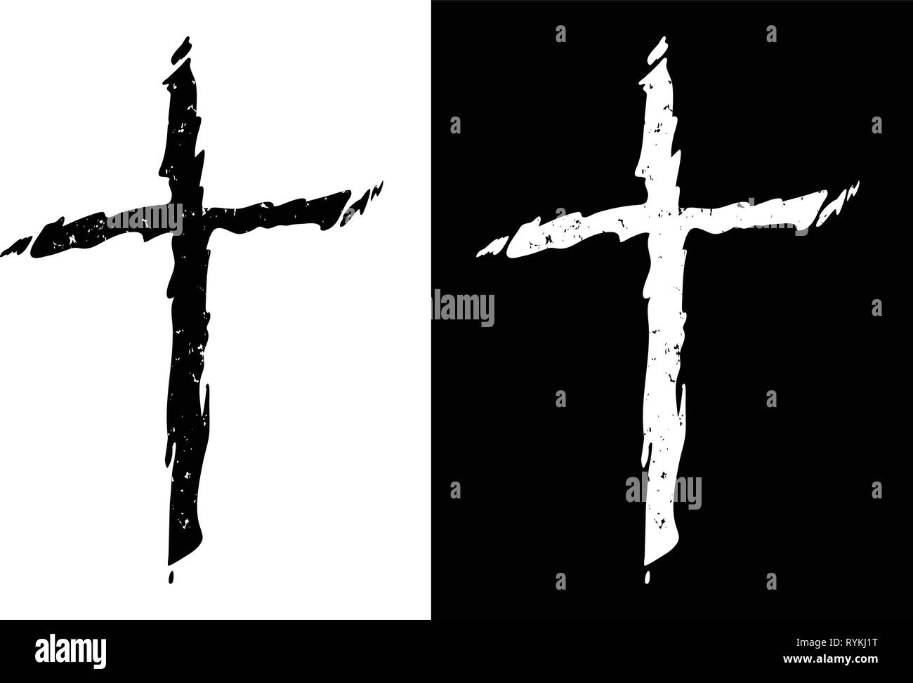 Alte robuste notleidende christliche Kreuz sowohl in Schwarz als auch in Weiß isoliert Isolierte Vector Illustration Stock Vektor