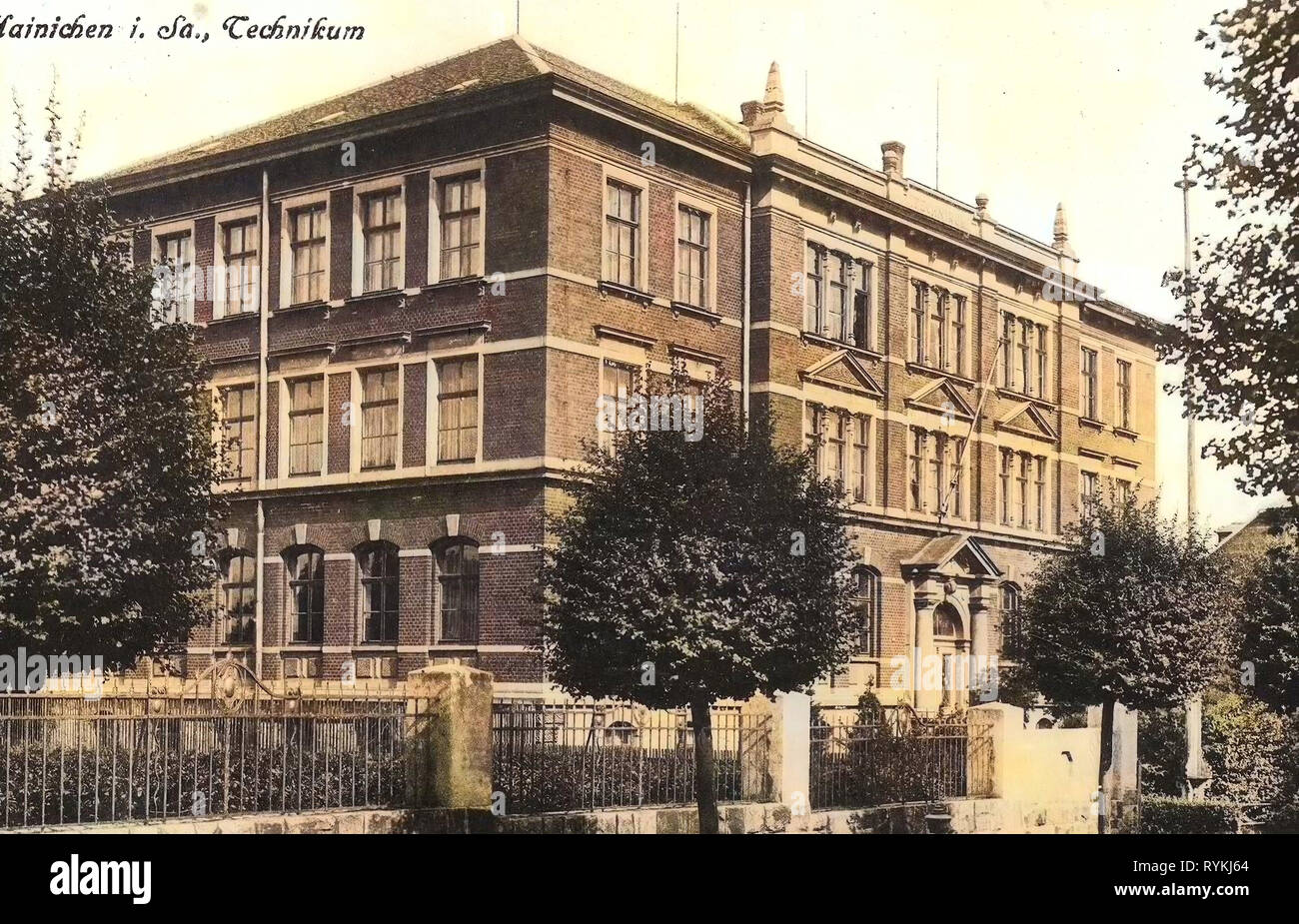 Schulen im Landkreis Mittelsachsen, Gebäude in Hainichen, 1915, Landkreis Mittelsachsen, Hainichen, Technikum, Deutschland Stockfoto