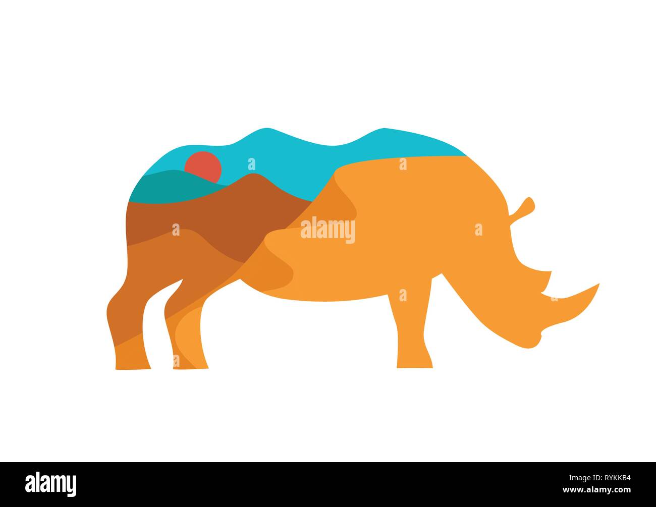 Rhino Abbildung mit Double Exposure der afrikanischen Landschaft Stock Vektor