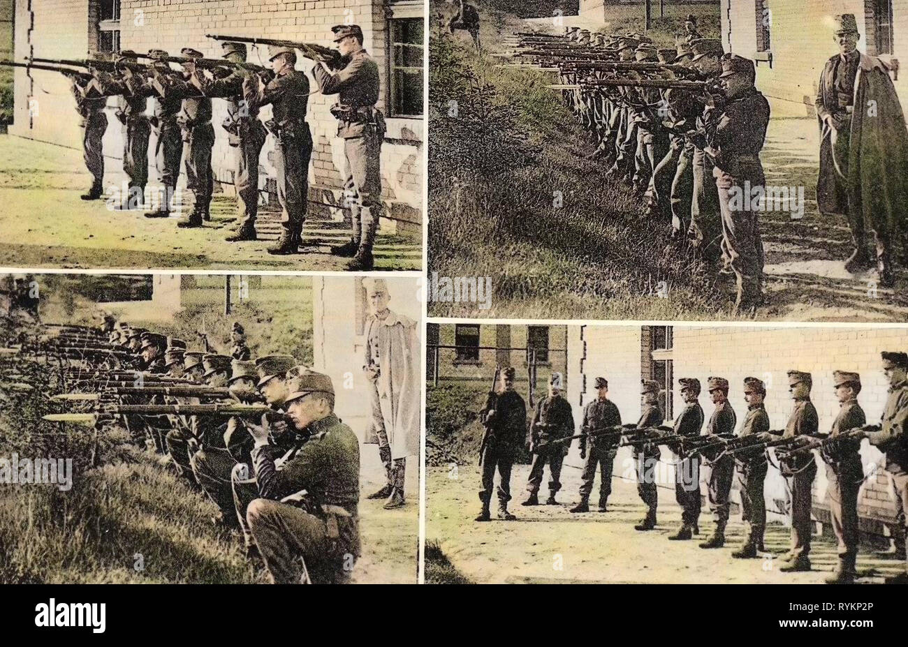 Infanterie Kaserne von Österreich-ungarn, österreichisch-ungarischen Armee, Gebrauch von Waffen, Multiview Postkarten, 1912 Postkarten, Milowitz, 1912, Schützenübungen Stockfoto