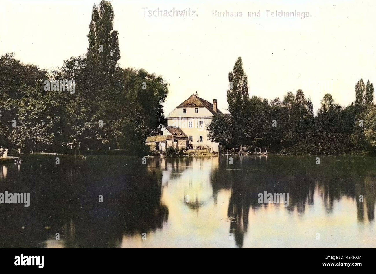 Kategorien, Čachovice (Chomutov), Tschachwitz, 1913, Kurhaus und Teichanlagen tätig Stockfoto