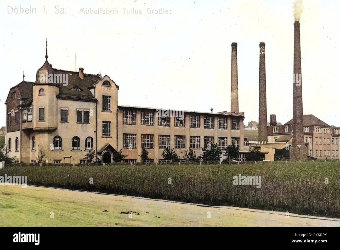 Industrie in Sachsen, Möbel produzierende Unternehmen, Gebäude in Döbeln, 1913, Landkreis Mittelsachsen, Döbeln, Möbelfabrik Julius Größler, Deutschland Stockfoto