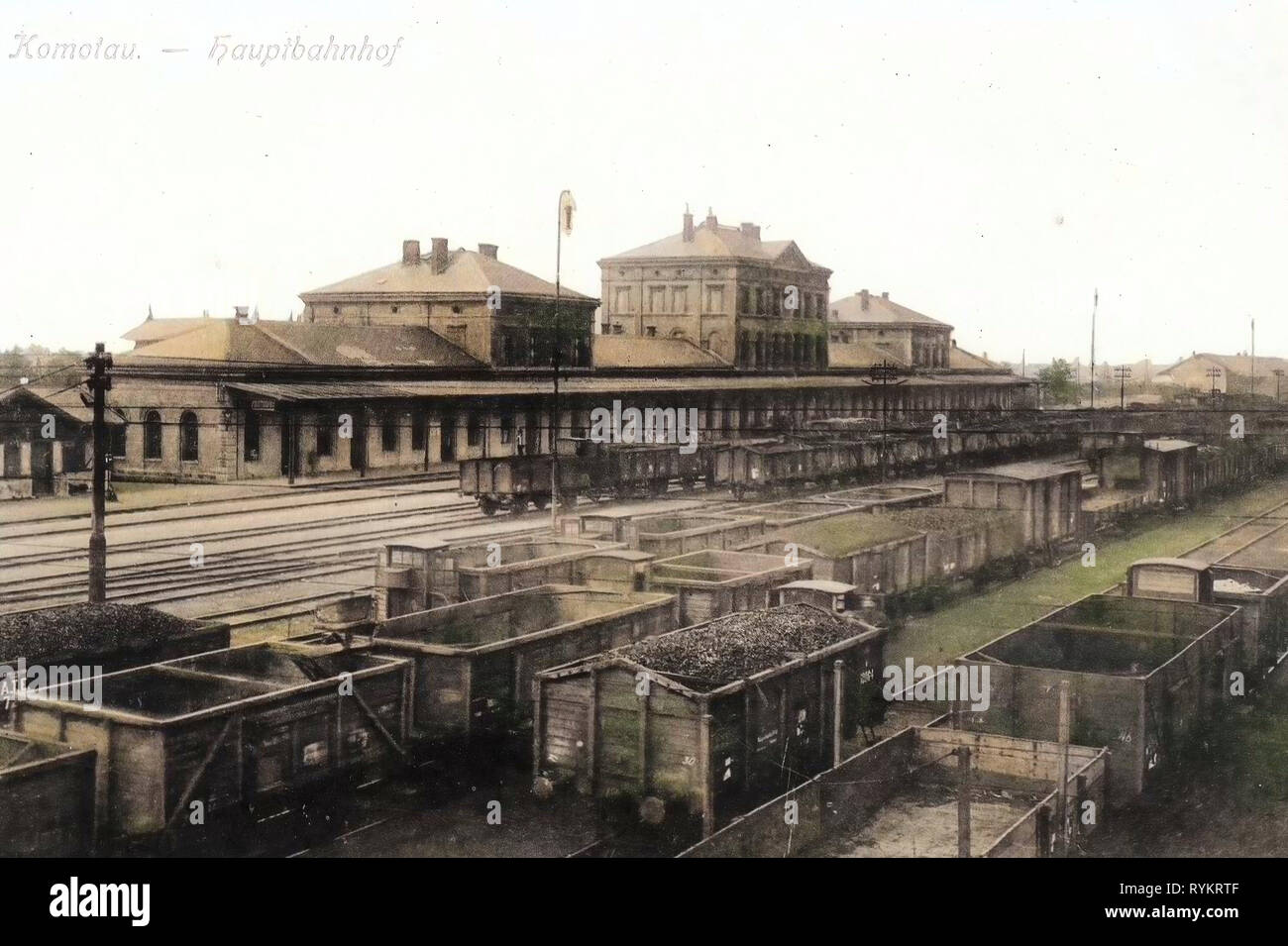 Chomutov (Bahnhof), der Trainer der Tschechischen Republik, 1913, Aussig, Komotau, Hauptbahnhof Stockfoto