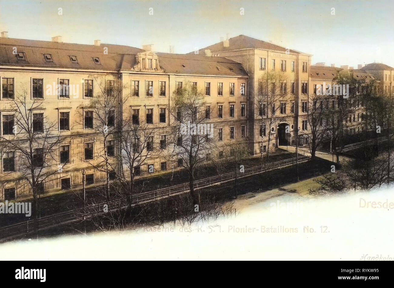 Pionierkaserne (Dresden), 1. Königlich Sächsisches Pionier-Bataillon Nr. 12, 1901, Dresden, Pionier, Kaserne, Deutschland Stockfoto