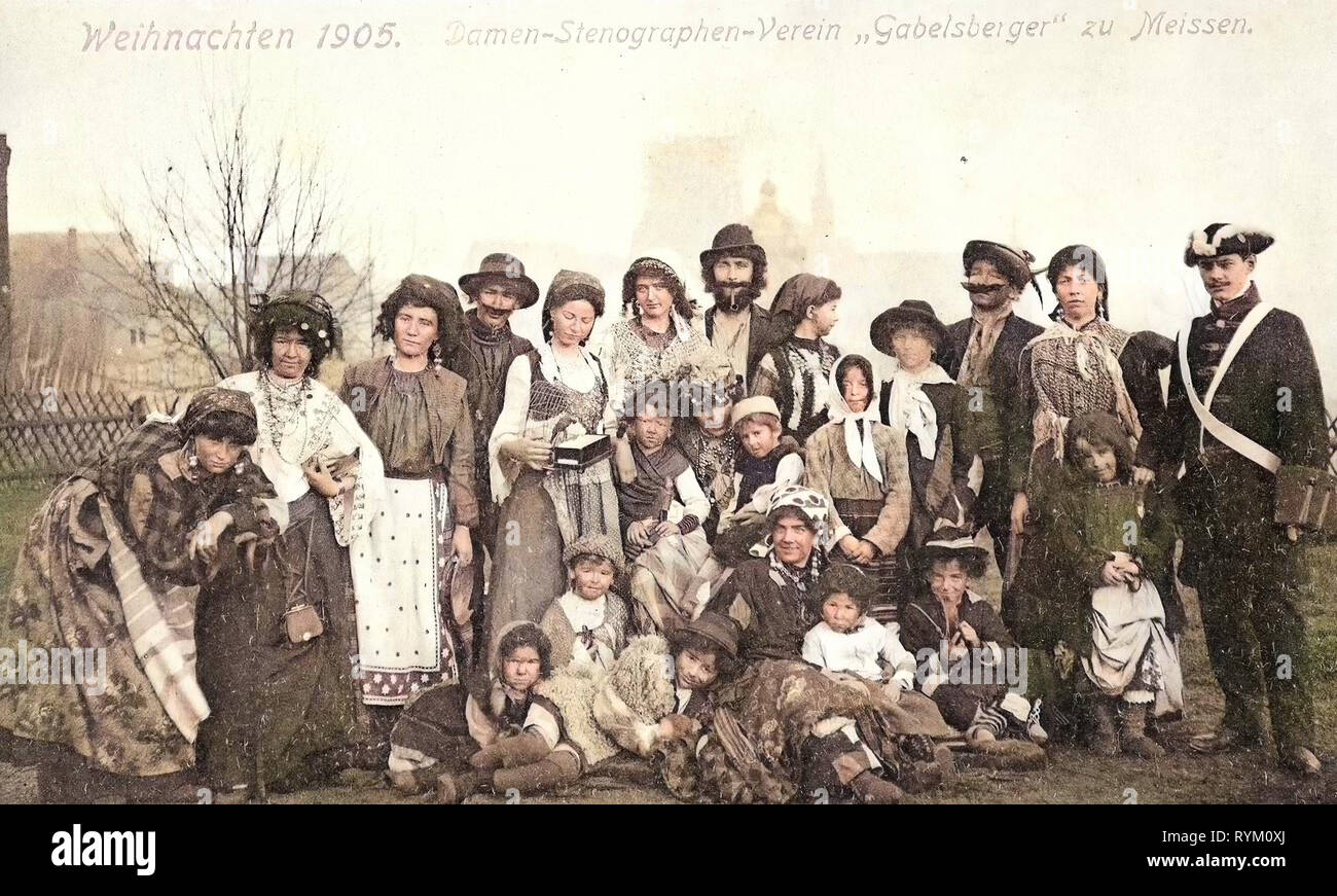 Gruppe Porträts mit 23 Leuten, Karneval in Deutschland, 1906, Meißen, Damen Stenographie Verein Stockfoto