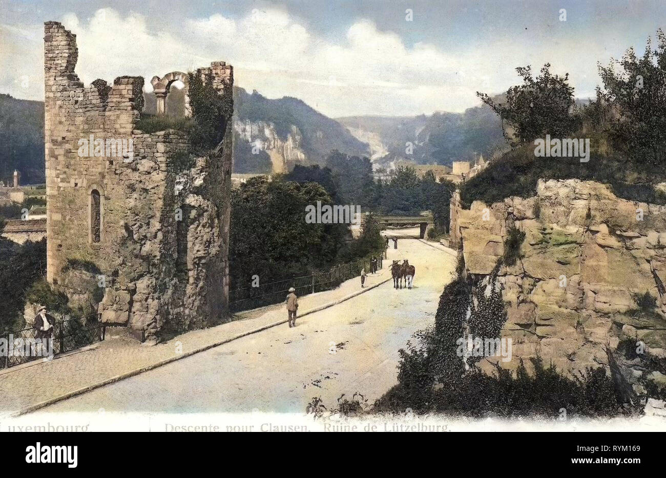 Huelén Zant, Montée De Clausen, 1906, Luxembourg District, Luxemburg, Decente gießen Clausen, Ruine de Lützelburg Stockfoto