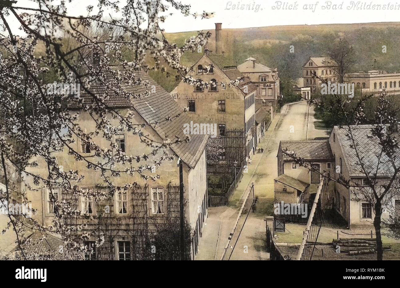 Gebäude in Leisnig, Bahnübergänge in Sachsen, 1906, Landkreis Mittelsachsen, Leisnig, schlechte Mildenstein, Deutschland Stockfoto