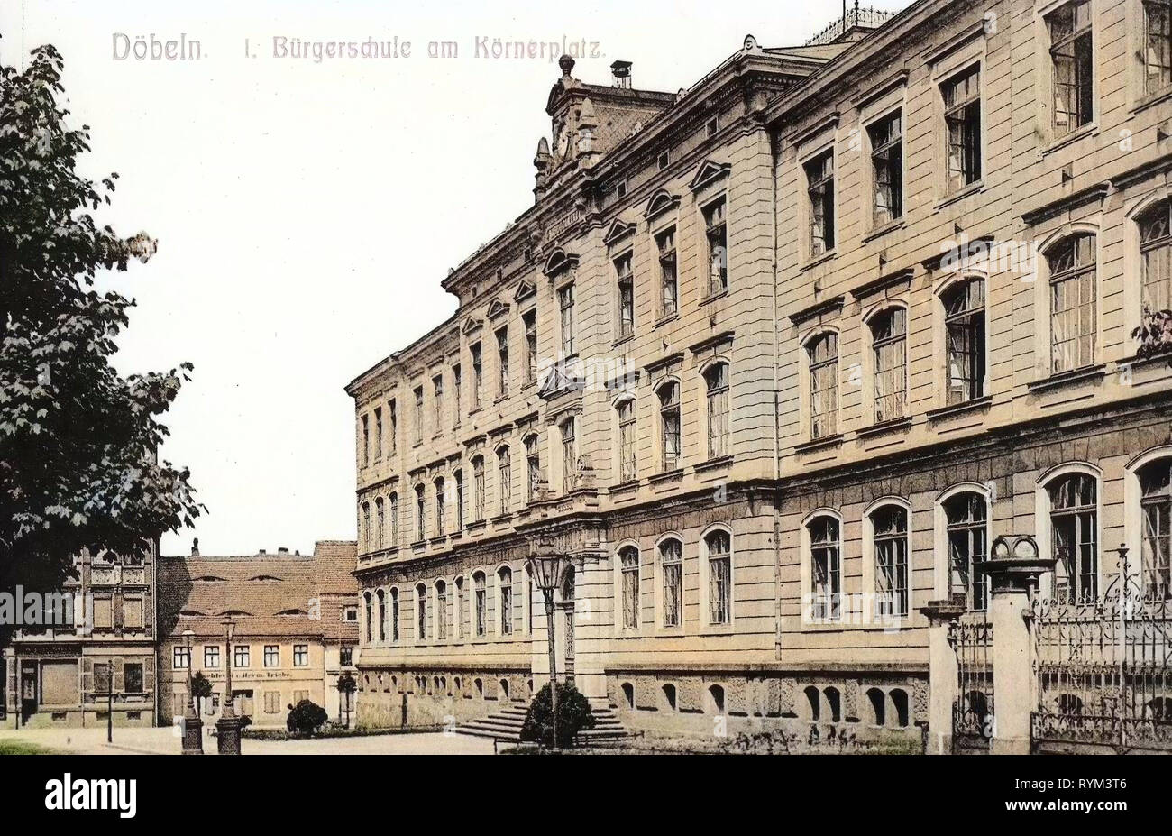Schulen im Landkreis Mittelsachsen, 1908, Landkreis Mittelsachsen, Döbeln, 1. Bürgerschule am Körnerplatz, Deutschland Stockfoto
