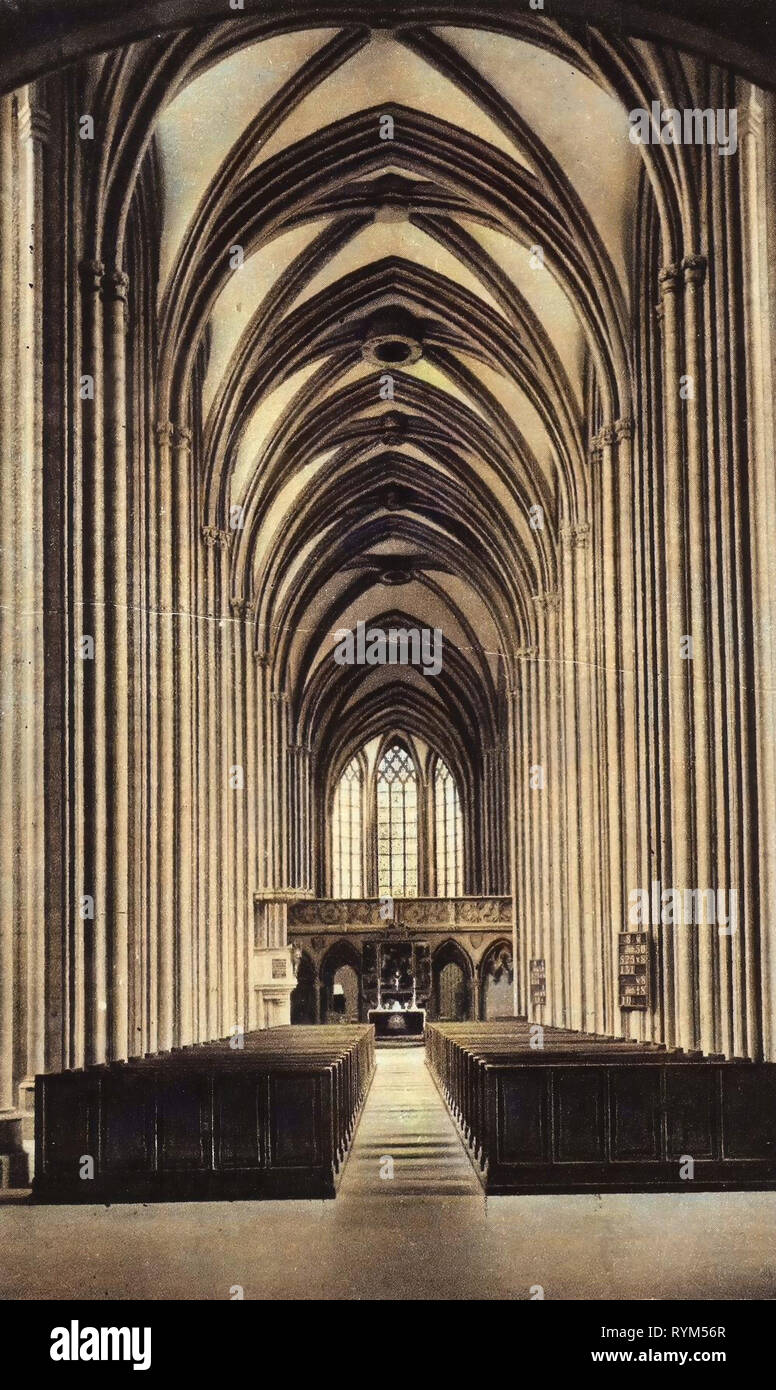 Innenraum der Meißner Dom, Kirche aus Holz Bänke in Deutschland, 1919, Meißen, Dom Mittelschiff Stockfoto