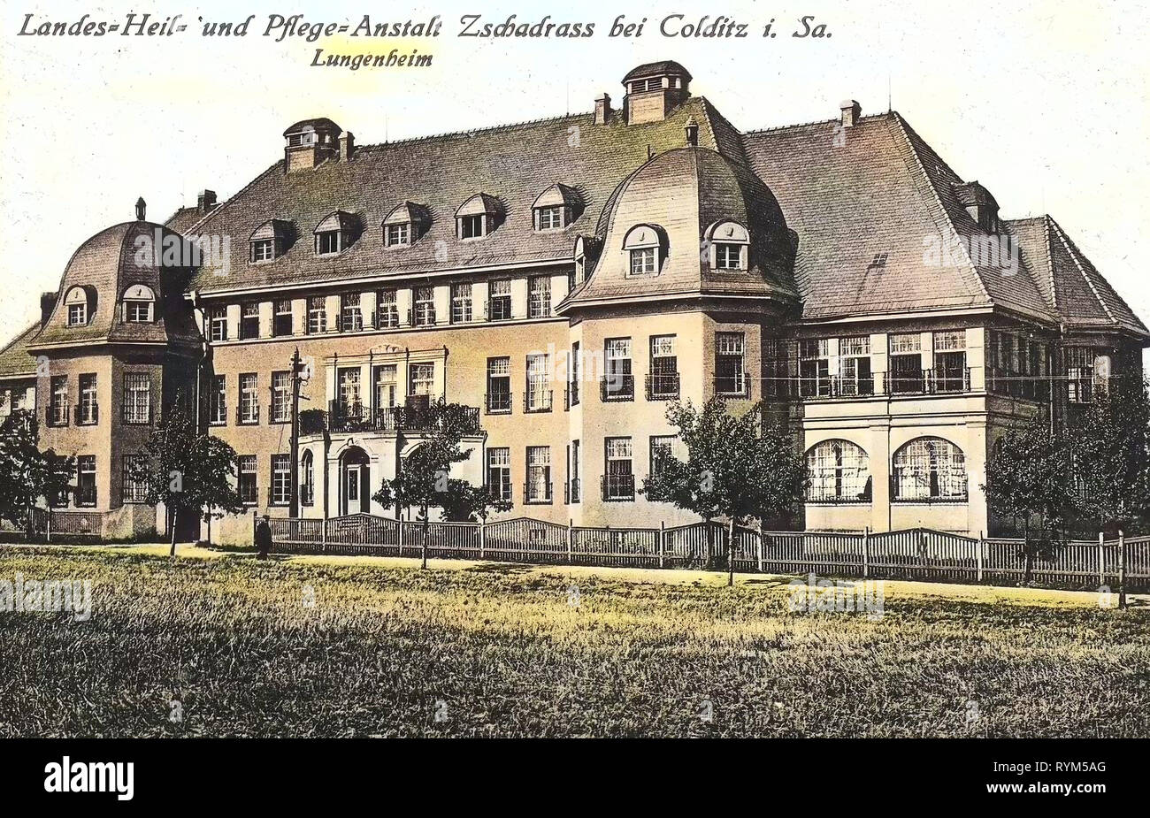 Zschadraß, Pflegeheime in Sachsen, Gastfreundschaft Gebäude in Deutschland, 1920, Landkreis Leipzig, Colditz, Pflegeanstalt, Zschadrass Lungenheim Stockfoto