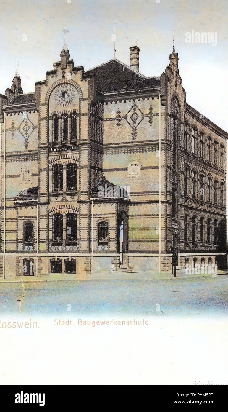 Schulen im Landkreis Mittelsachsen, Roßwein, 1903, Landkreis Mittelsachsen, Städtische Baugewerkenschule, Deutschland Stockfoto