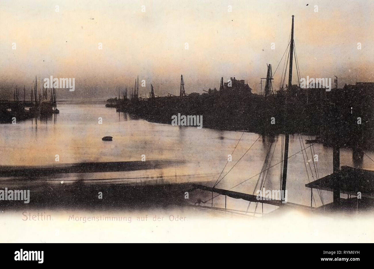 Oder in Stettin, 1903, Woiwodschaft Westpommern, Stettin, Morgenstimmung/Oder Stockfoto