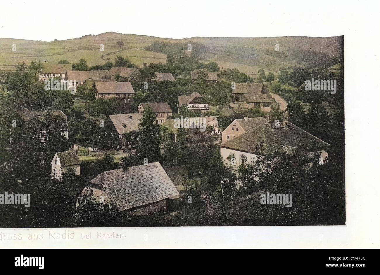 Gebäude in Chomutov Chomutov Radonice (Landkreis, Bezirk) 1903, Aussig, Radis b. Kaaden, Blick über Radis, Tschechische Republik Stockfoto