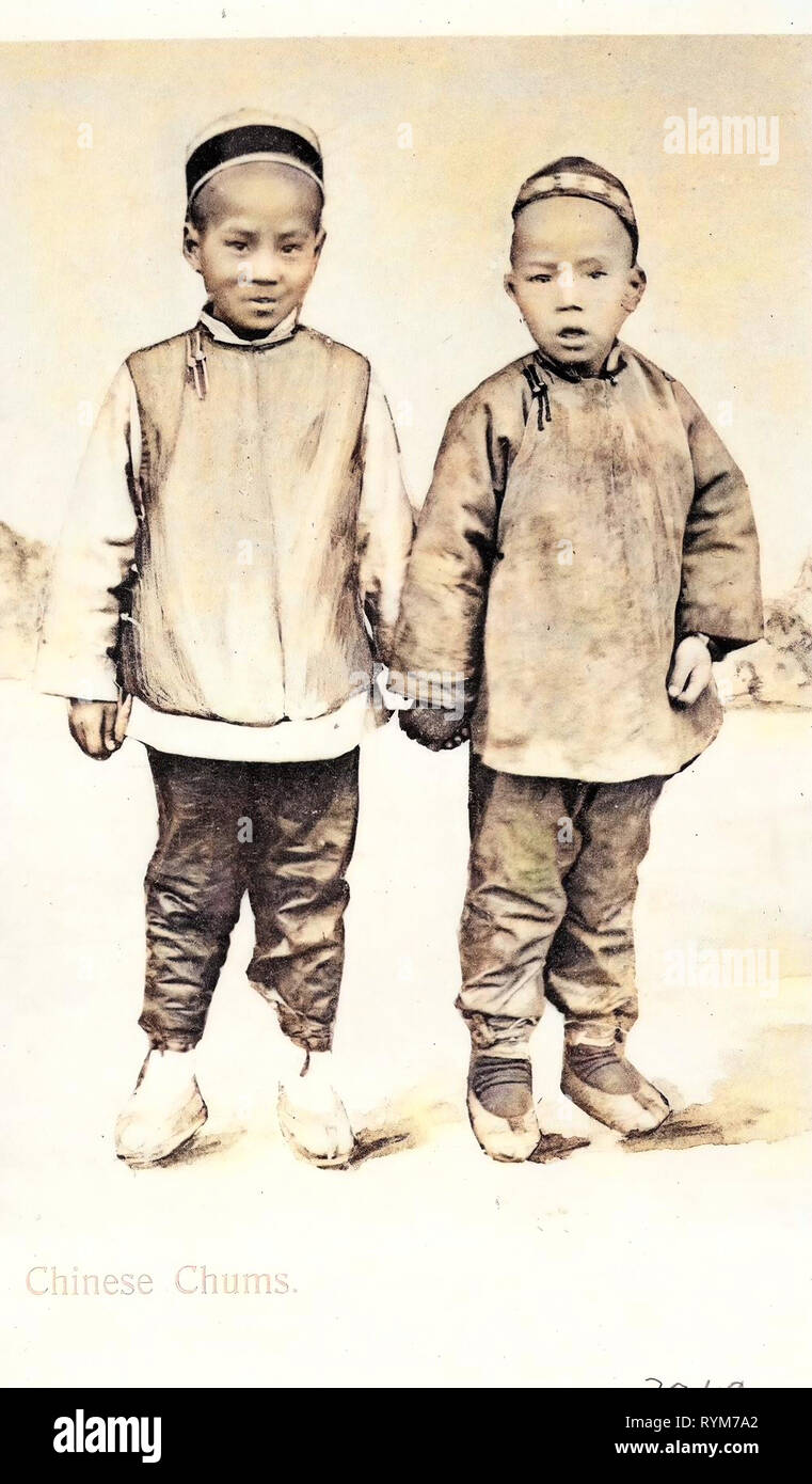 Jungen in den Vereinigten Staaten, Trachten von China, Porträts mit 2 Leuten, Geschichte von Los Angeles 1903, Kalifornien, Los Angeles, Chinesischen Chums Stockfoto