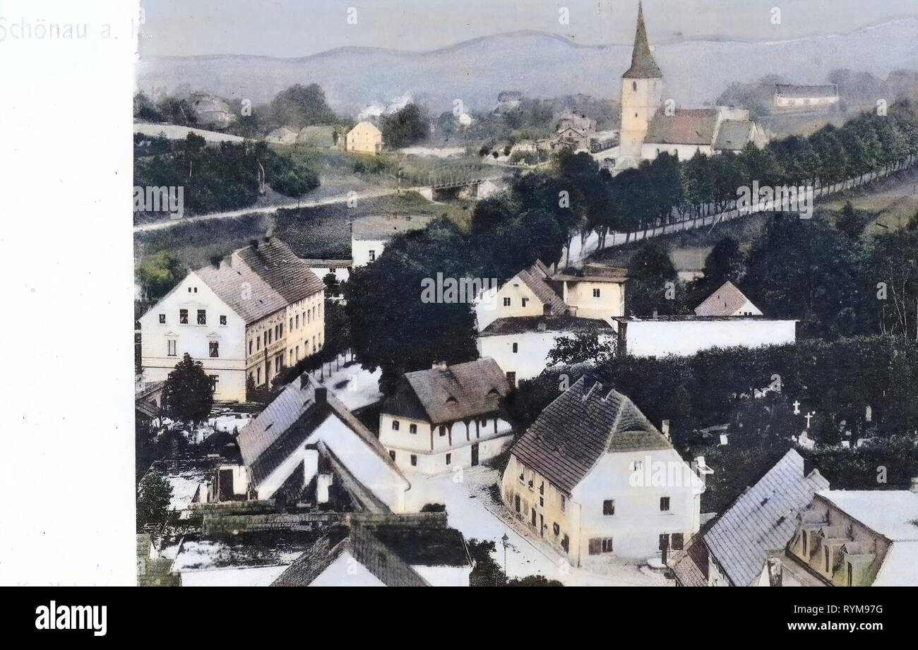 Die Heiligen Johannes der Täufer und Katharina von Alexandria Kirche in Świerzawa, 1903, Polen, Schönau a. K., Stadtansicht Stockfoto