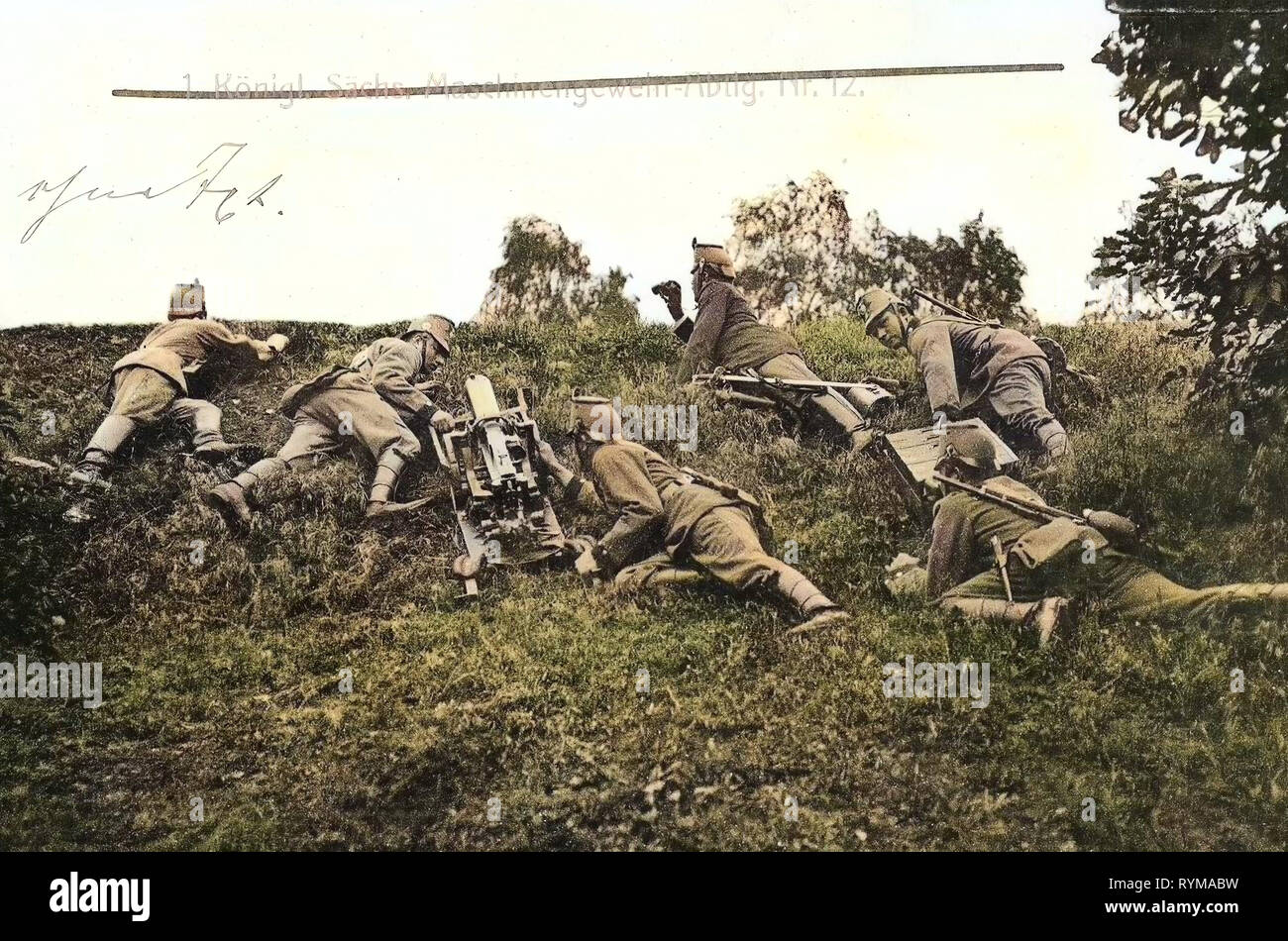 1. Königlich Sächsische Maschinengewehr-Abteilung Nr. 12, MG 08, 1905 Postkarten, 1905, 1. Königlich Sächsische Maschinengewehr, Abteilung Nr. 12 Stockfoto