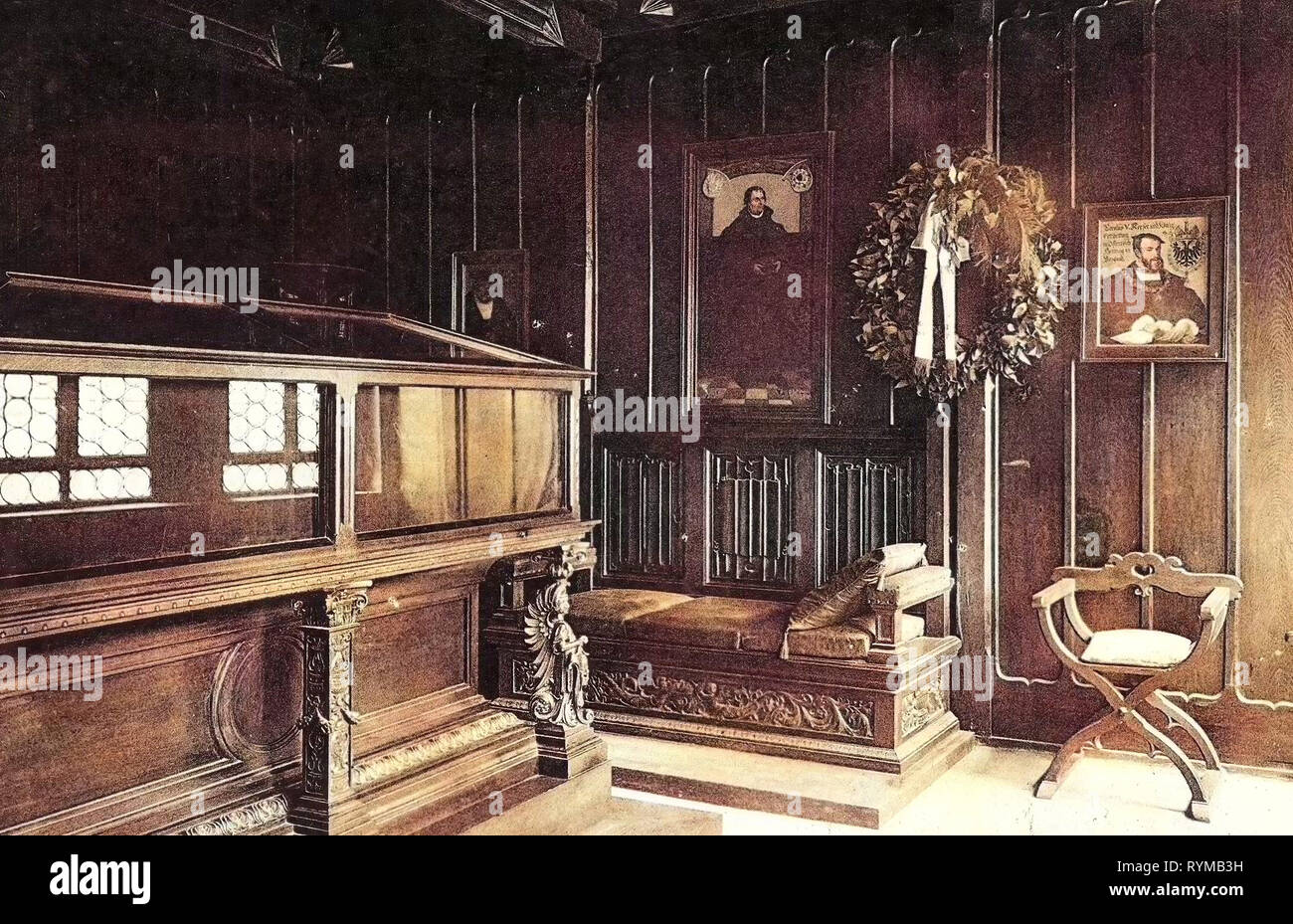 Martin Luthers Sterbehaus, Zimmer in Deutschland, 1905, Sachsen-Anhalt, Lutherstadt Eisleben, Luthers Sterbehaus Bahrtuch im Stockfoto