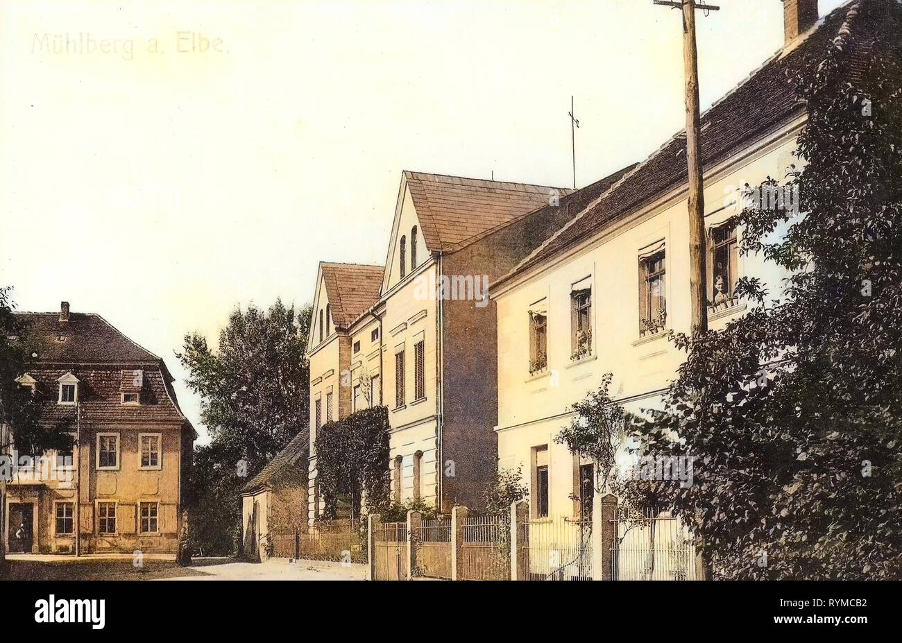 Gebäude in Mühlberg/Elbe, 1906, Brandenburg, Mühlberg, Häuseransichten Stockfoto