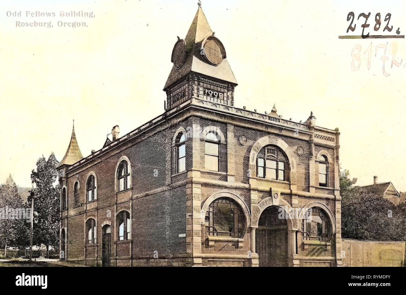 Nummer 100 auf Objekte, Gebäude in Oregon, 1906, Oregon, Roseburg, Erz, Odd Fellows Gebäude", Vereinigte Staaten von Amerika Stockfoto