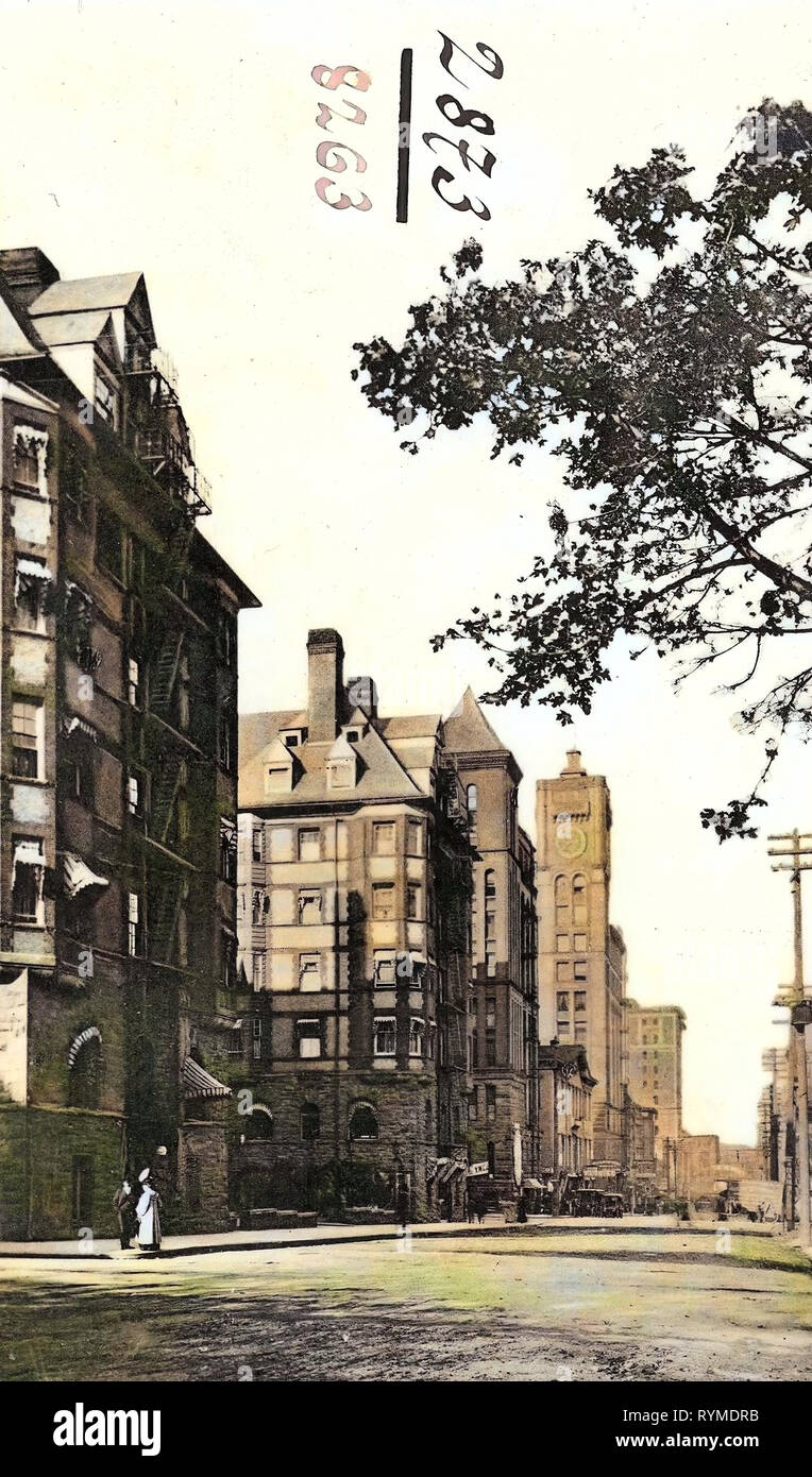 Hotel in Portland (Oregon), der Oregonian Gebäude (1892), Unbekannter Automobile in den Vereinigten Staaten, 1906, Oregon, Portland, Erz, Sixth Street Stockfoto