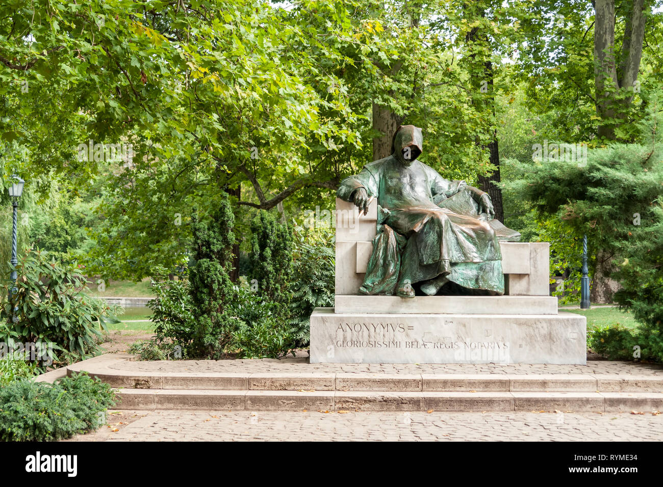 Denkmal eines Anonymus im Park Varosliget, Budapest Stockfoto