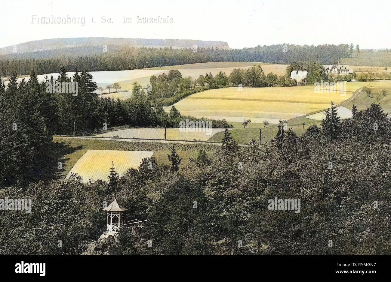 Malerischer Blick auf in Deutschland, Frankenberg/SA., 1908, Landkreis Mittelsachsen, Frankenberg, im Lützeltale Stockfoto