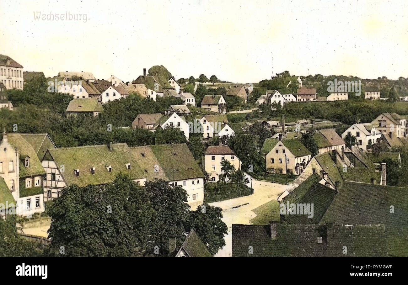 Gebäude in Wechselburg, 1908, Landkreis Mittelsachsen, Wechselburg, Deutschland Stockfoto