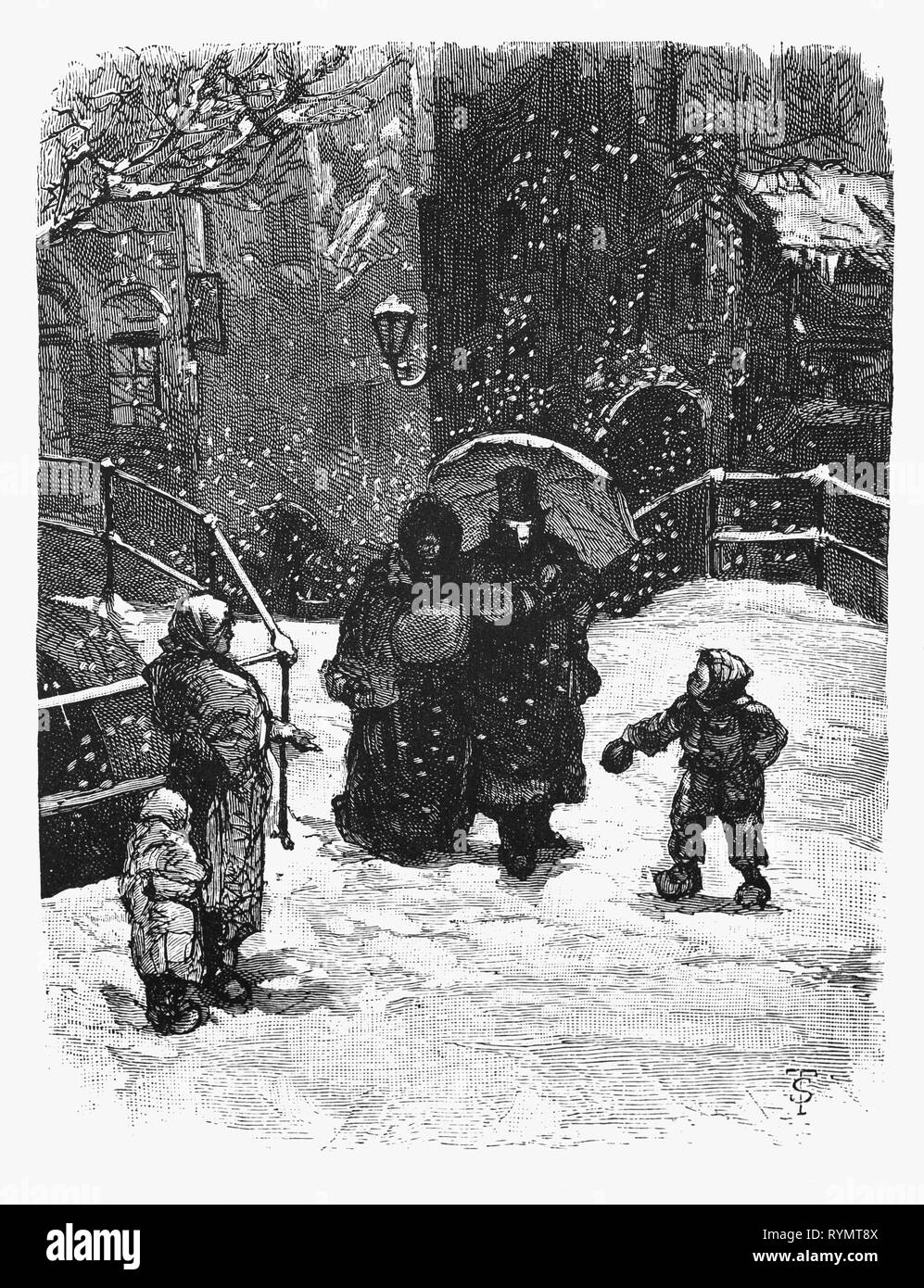 Neben und über verschneite Haarlem Kanal Brücken im Winter. Von der Camera Obscura, einem Gebäude aus dem 19. Jahrhundert Sammlung niederländischer humorvoll - realistische Essays, Erzählungen und Skizzen, in denen Hildebrand, der Autor, einen ironischen Blick auf das Verhalten der "well-to-do' nimmt, finden Sie bürgerlichen und ohne ein gutes Wort für Sie. Stockfoto