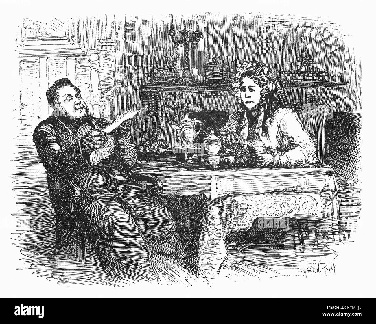 Die Eltern von Gerrit Witse, Studentin an der medizinischen Schule in Lieden erhalten ein Frühstück Zeit schreiben, die Sie informiert, dass Ihr Sohn ist jetzt einen qualifizierten Arzt. Von der Camera Obscura, einem Gebäude aus dem 19. Jahrhundert Sammlung niederländischer humorvoll - realistische Essays, Erzählungen und Skizzen, in denen Hildebrand, der Autor, einen ironischen Blick auf das Verhalten der "well-to-do' nimmt, finden Sie bürgerlichen und ohne ein gutes Wort für Sie. Stockfoto