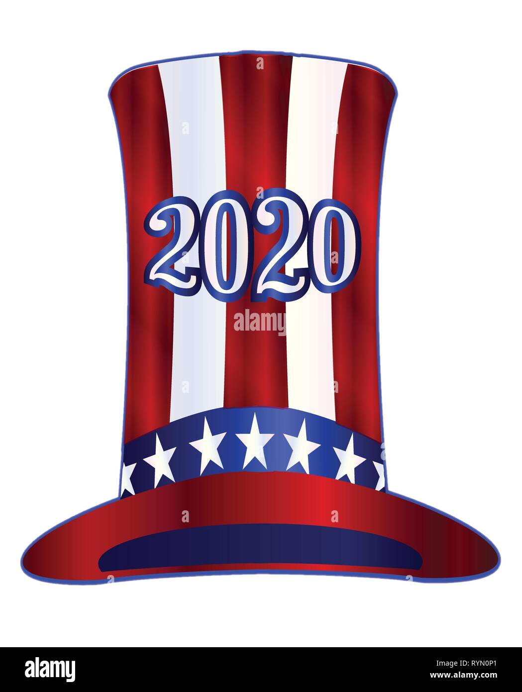 Rote weiße und blaue Sterne und Streifen Uncle Sam hohen Hut mit der Legende 2020 Stock Vektor
