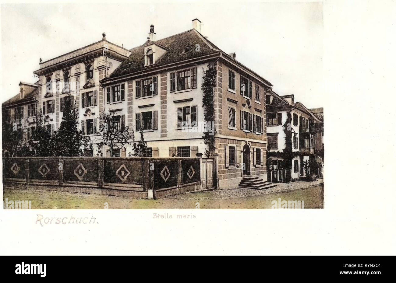 Gebäude in Rorschach, Schulen im Kanton St. Gallen, 1903 Postkarten, Rorschach 1903, Stella Maris Stockfoto