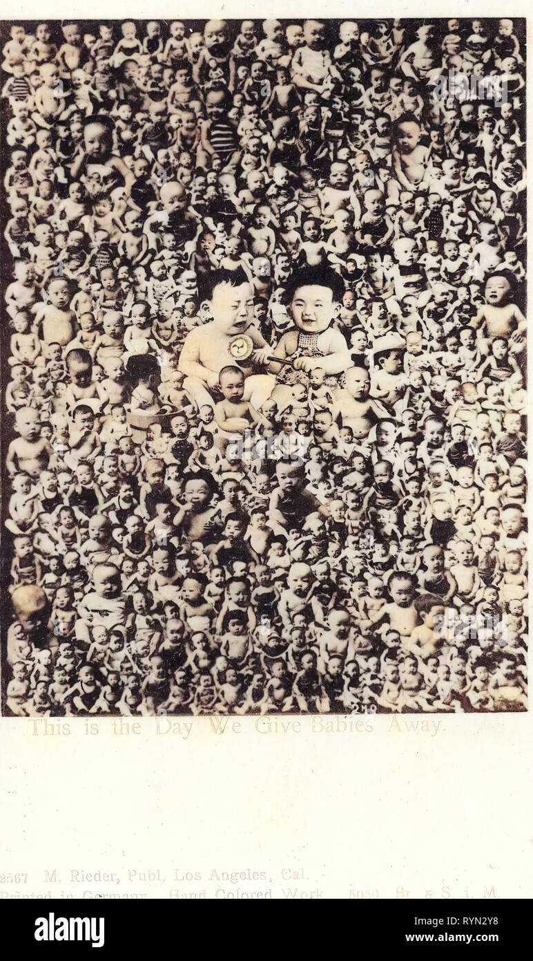Schwarz-weiß Fotografien von Babys, Gruppenbilder mit vielen Leuten, 1904 Postkarten, 1904, Dies ist der Tag, den wir Babys Verschenken Stockfoto