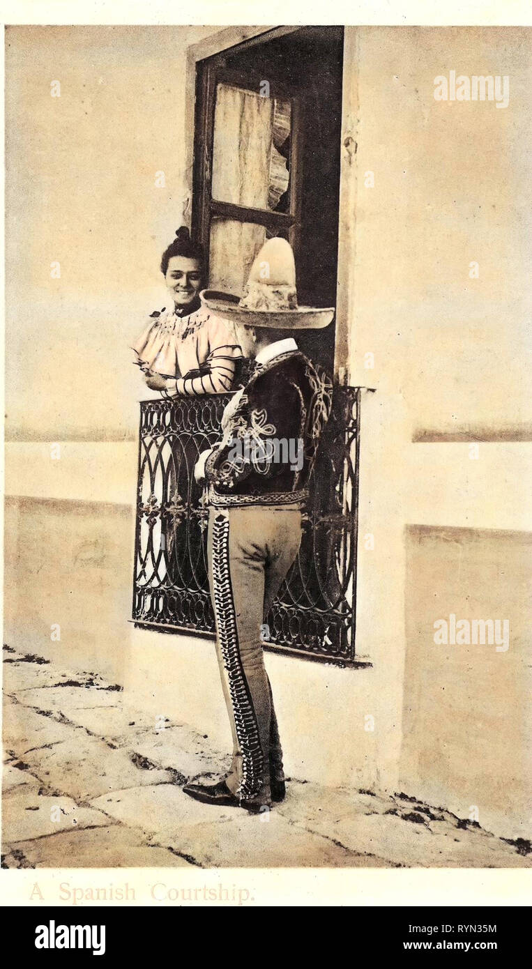 Verliebte Paare, 1904 Postkarten, 1904, eine spanische Umwerbung Stockfoto