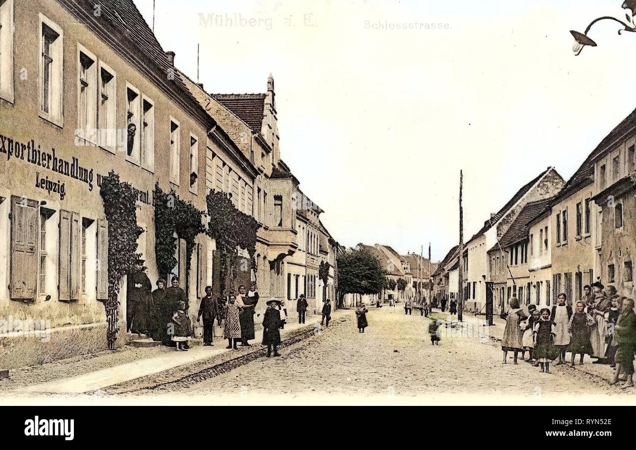 Gebäude in Mühlberg/Elbe, 1904, Brandenburg, Mühlberg, Schloßstraße Stockfoto
