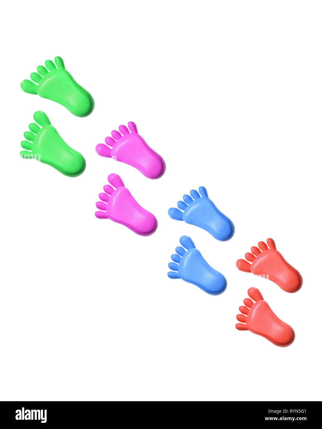 Kunststoff Spielzeug Füße auf weißem Hintergrund Stockfoto