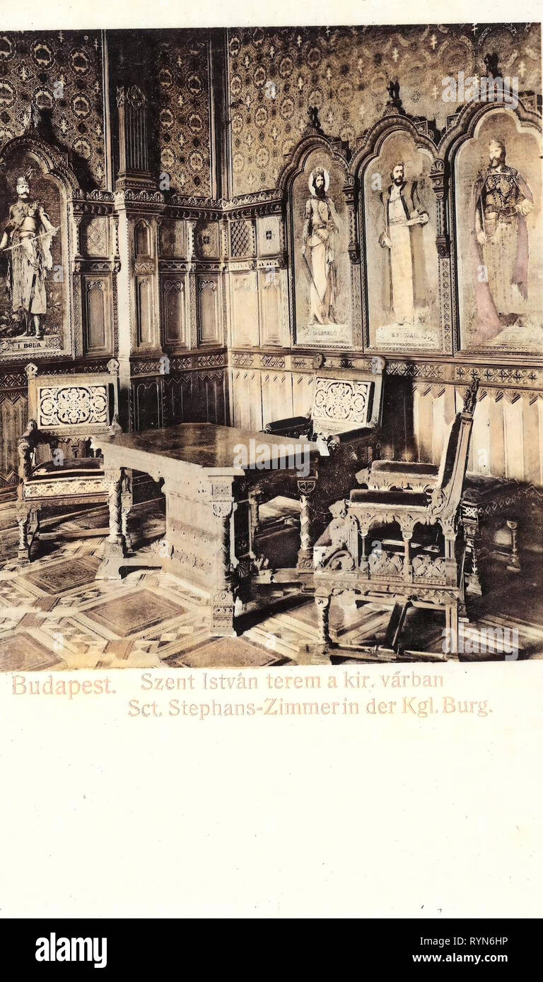 Zimmer in Ungarn, Dinge benannt nach Stephan I. von Ungarn, 1905, Budapest, Stefanszimmer in der königlichen Burg Stockfoto