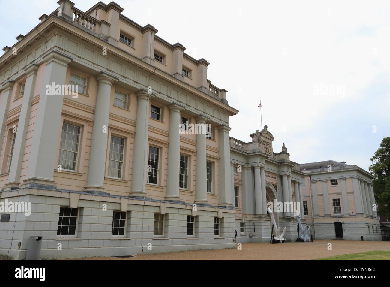 Close-up Teil der Fassade des National Maritime Museum in Greenwich, London, Vereinigtes Königreich. Stockfoto