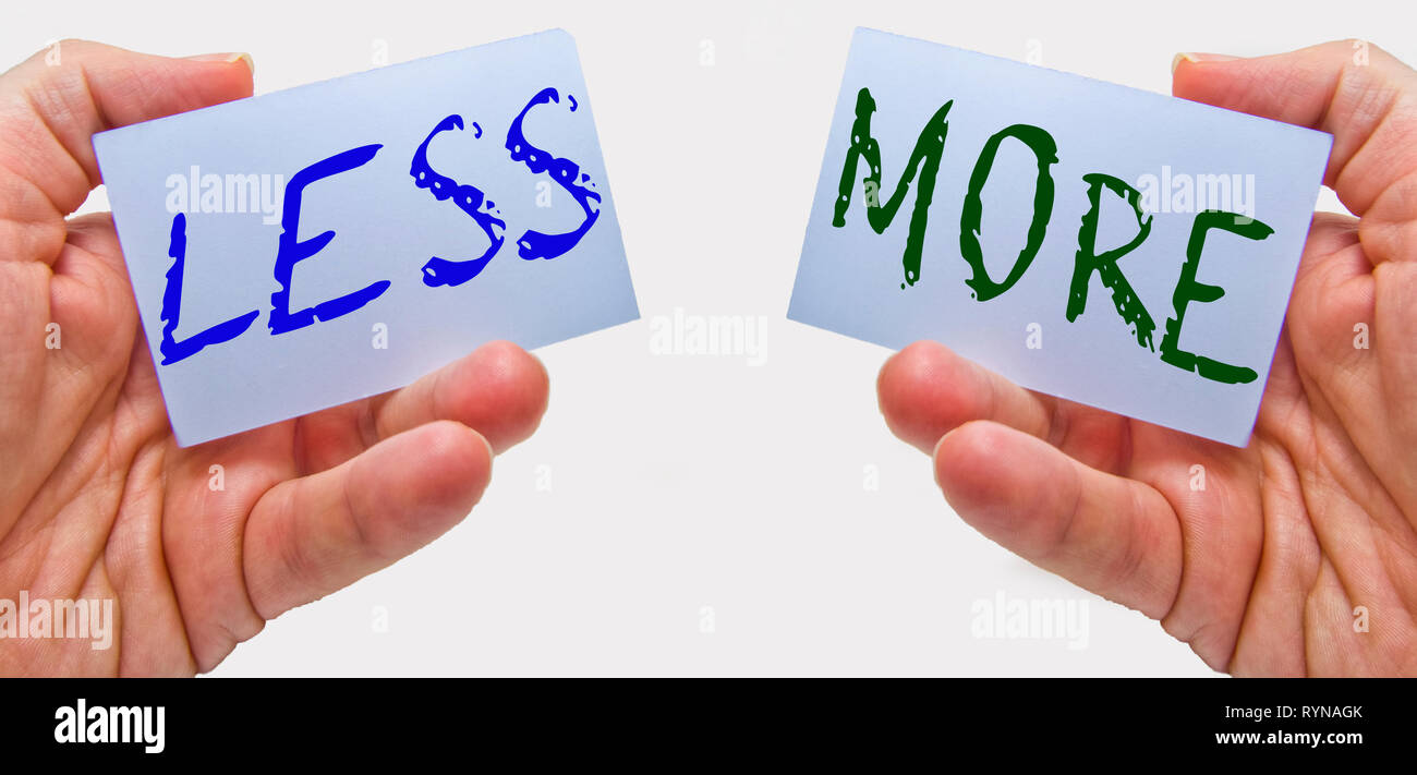 Weniger ist mehr. Degrowth ist eine politische, wirtschaftliche und soziale Bewegung auf ökologische Ökonomie, anti-Konsumorientierten und anti-kapitalistische Ideen. Stockfoto