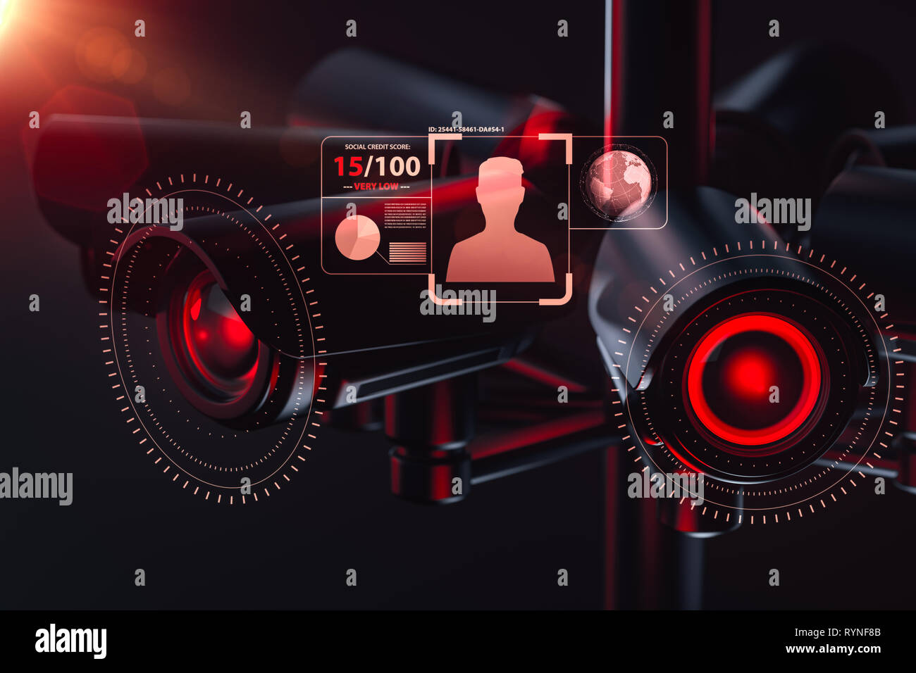 Cctv Prüfen von Informationen über Bürger in Überwachung Sicherheit system, social credit System Konzept. 3D-Rendering Stockfoto