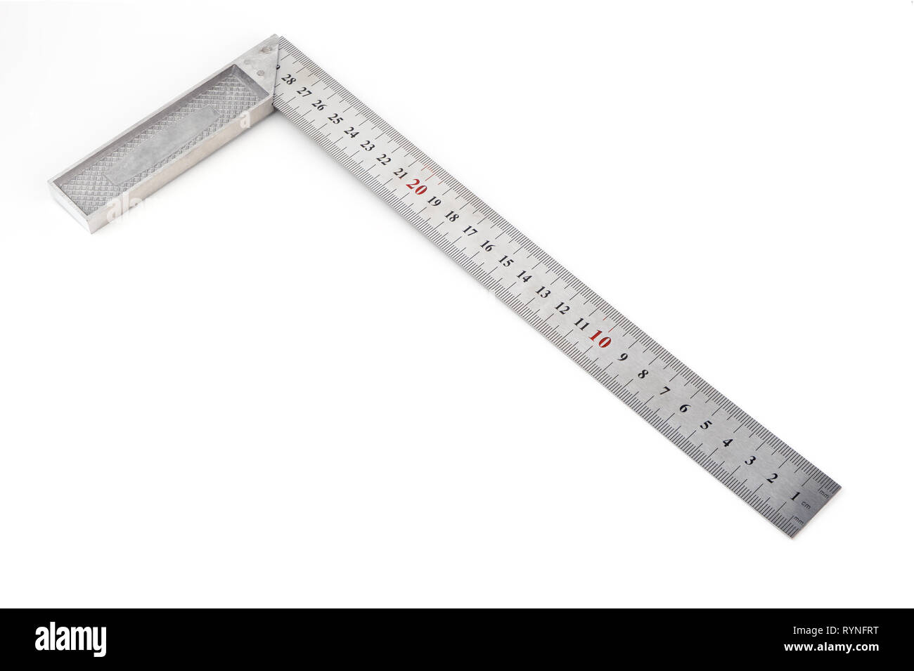 Metall Techniker Ecke Herrscher isoalted auf weißem Hintergrund Stockfoto