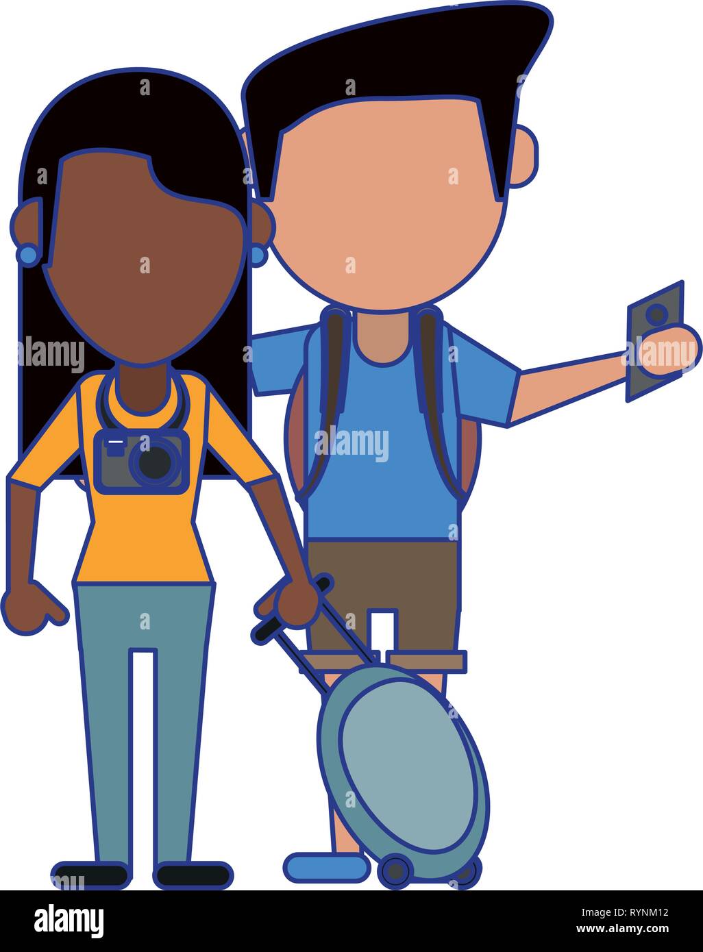 Paar Touristen Avatar Cartoon blaue Linien Stock Vektor