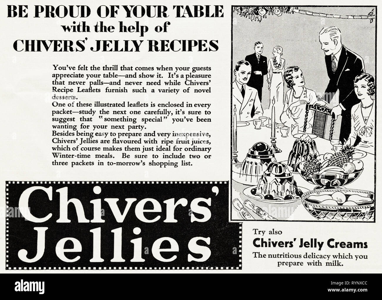 Original 30er Vintage alte drucken Werbung von 30 s englische Magazin Werbung Chivers Gelees ca. 1932 Stockfoto