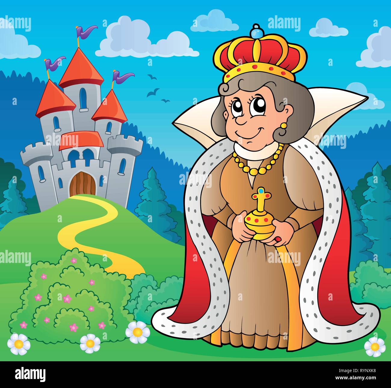 Gerne Queen in der Nähe von Castle Theme 4-eps 10 Vector Illustration. Stock Vektor