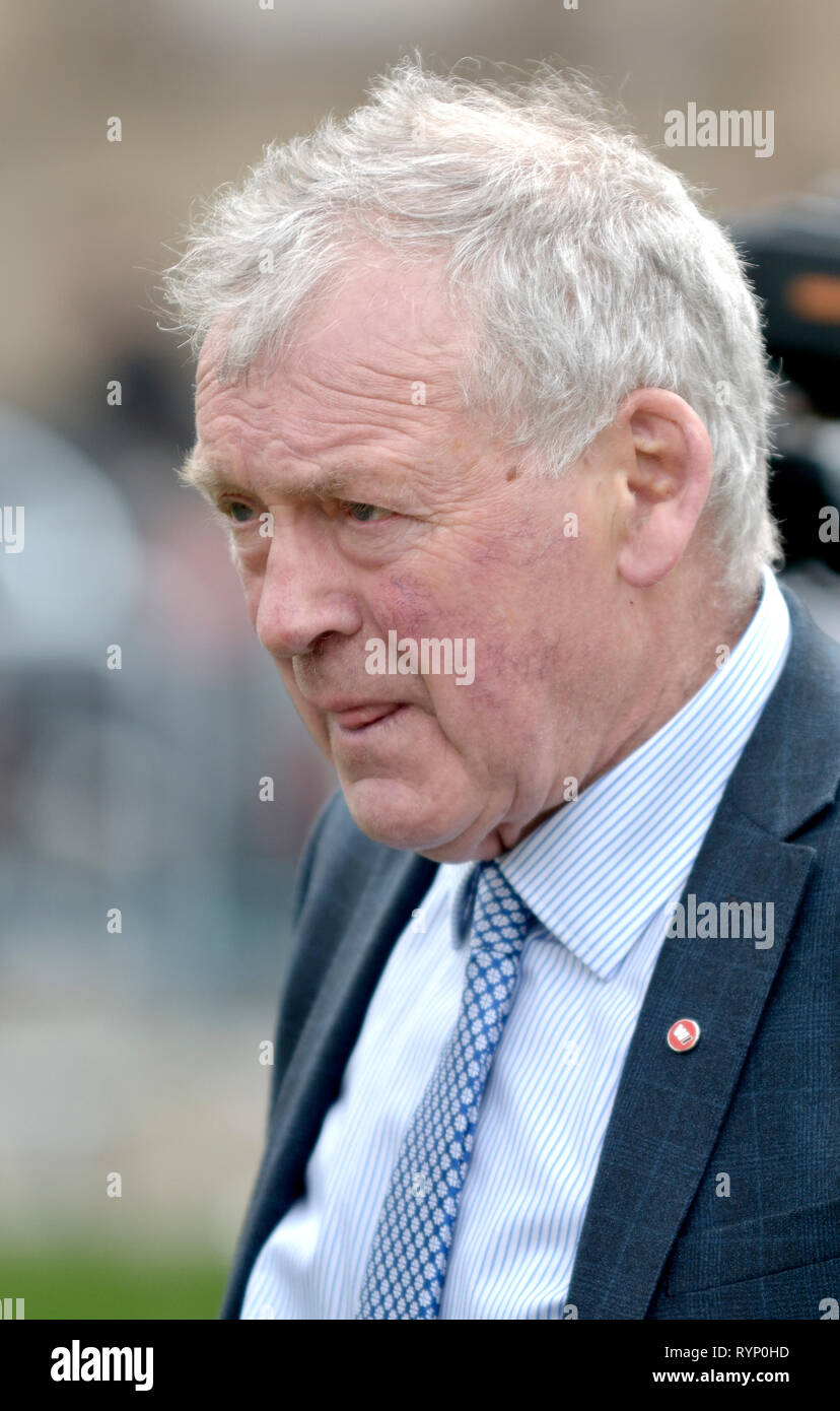 Glyn Davies MP (Con: Montgomeryshire) auf College Green, Westminster, 13. März 2019 Stockfoto