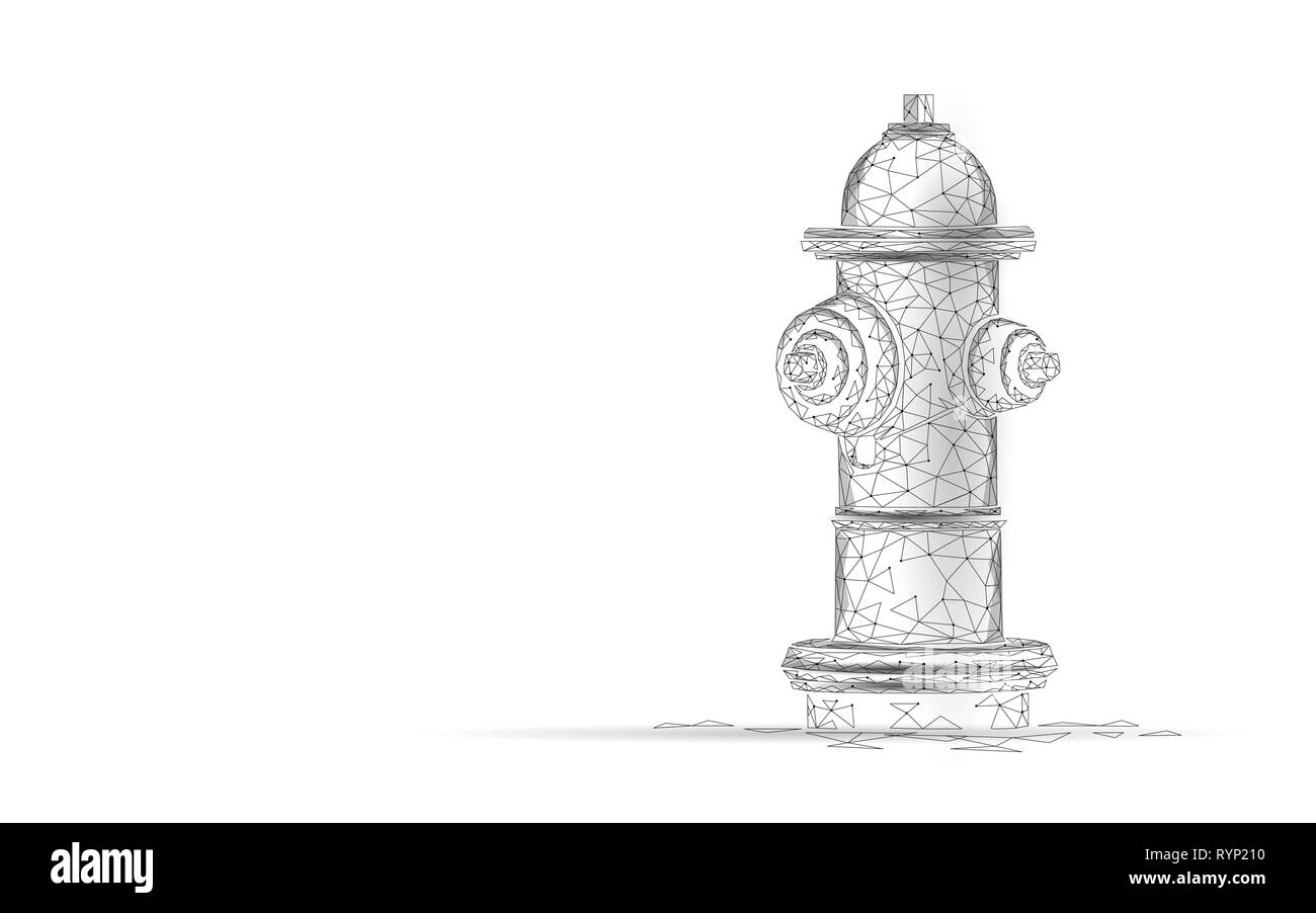 Hydrant Low-poly-rescue-Konzept. Polygonale weiß Notfall Feuerwehrmann Ausrüstung Vector Illustration Stock Vektor