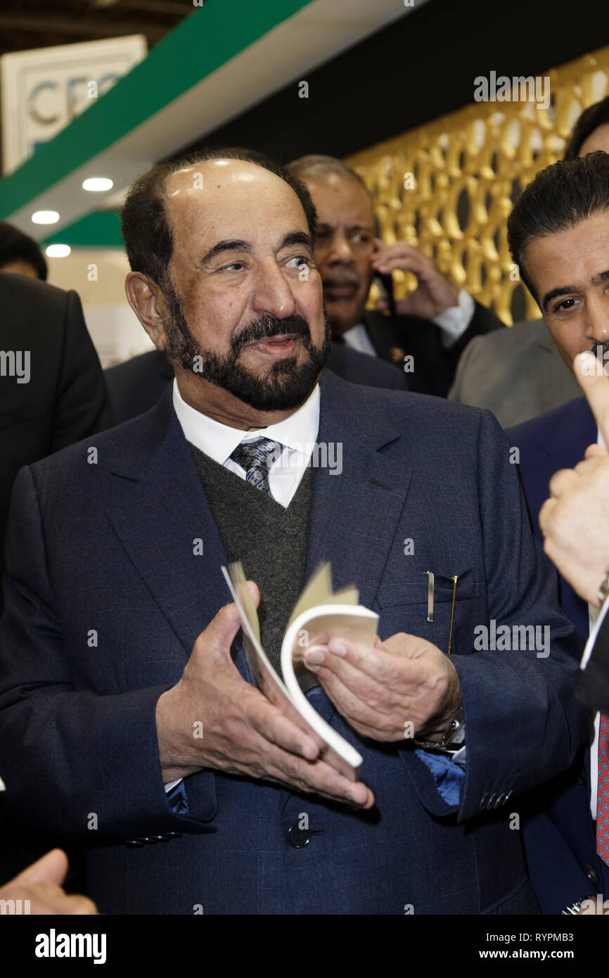 Paris, Frankreich, 14. März 2019. Sultan Bin Mohammed al-Qasimi, Emir von Sharjah nimmt an der Pariser Buchmesse in Paris, Frankreich Am 14. März 2019. Quelle: Bernard Menigault/Alamy leben Nachrichten Stockfoto