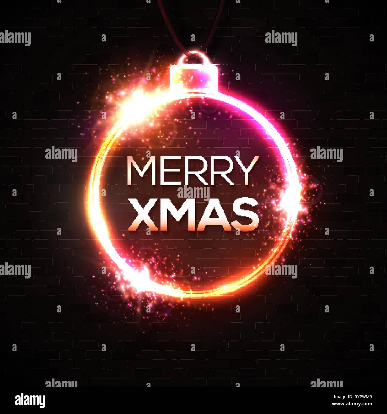 Frohe Weihnachten Leuchtreklame, helle Namensschild, leichte Banner.  Weihnachten und ein glückliches Neues Jahr Logo. Im Stil der 80er  leuchtende elektrische 3D-Rahmen. Disco Chris Stock-Vektorgrafik - Alamy