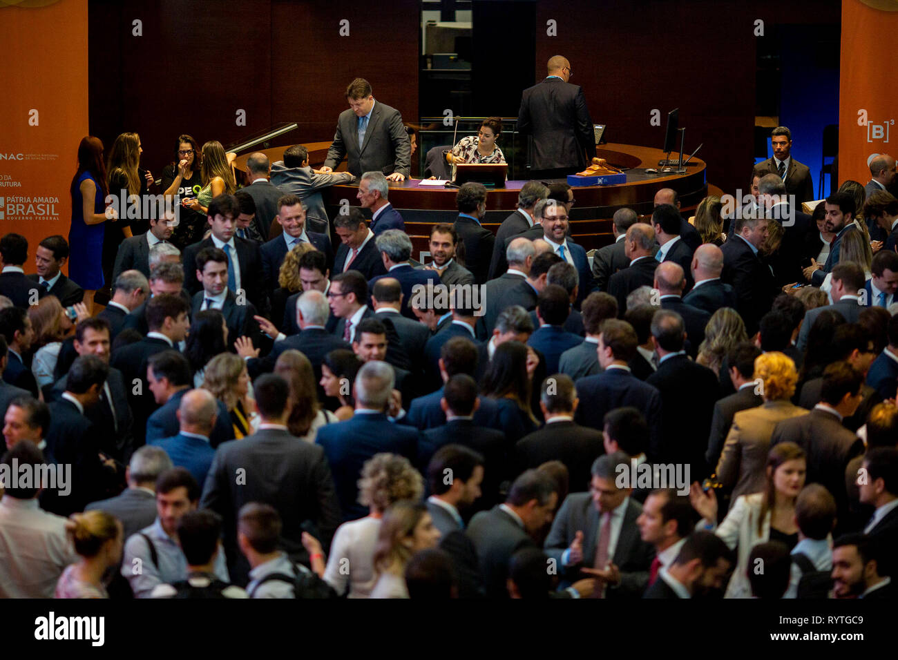 SP - Sao Paulo - 03/15/2019 - Auktion von Flughäfen B3 Börse - Das National Civil Avianca Agentur, ANAC und B3, Sao Paulo Stock Exchange, halten diesen Freitag der 15. Öffentlichen Sitzung der Auktion der 12 Flughäfen im Nordosten Blöcke, die nach Recife, Maceio, Joao Pessoa, Aracaju, Campina Grande und Juàzeiro entsprechen do Norte, Südosten, Vitoria und Macae und Central-West, Cuiaba, Sinop, Pleven und Alta Floresta. Die Auktion fand statt am Sitz der Sao Paulo Stock Exchange, B3. Foto: Suamy Beydoun/AGIF Stockfoto