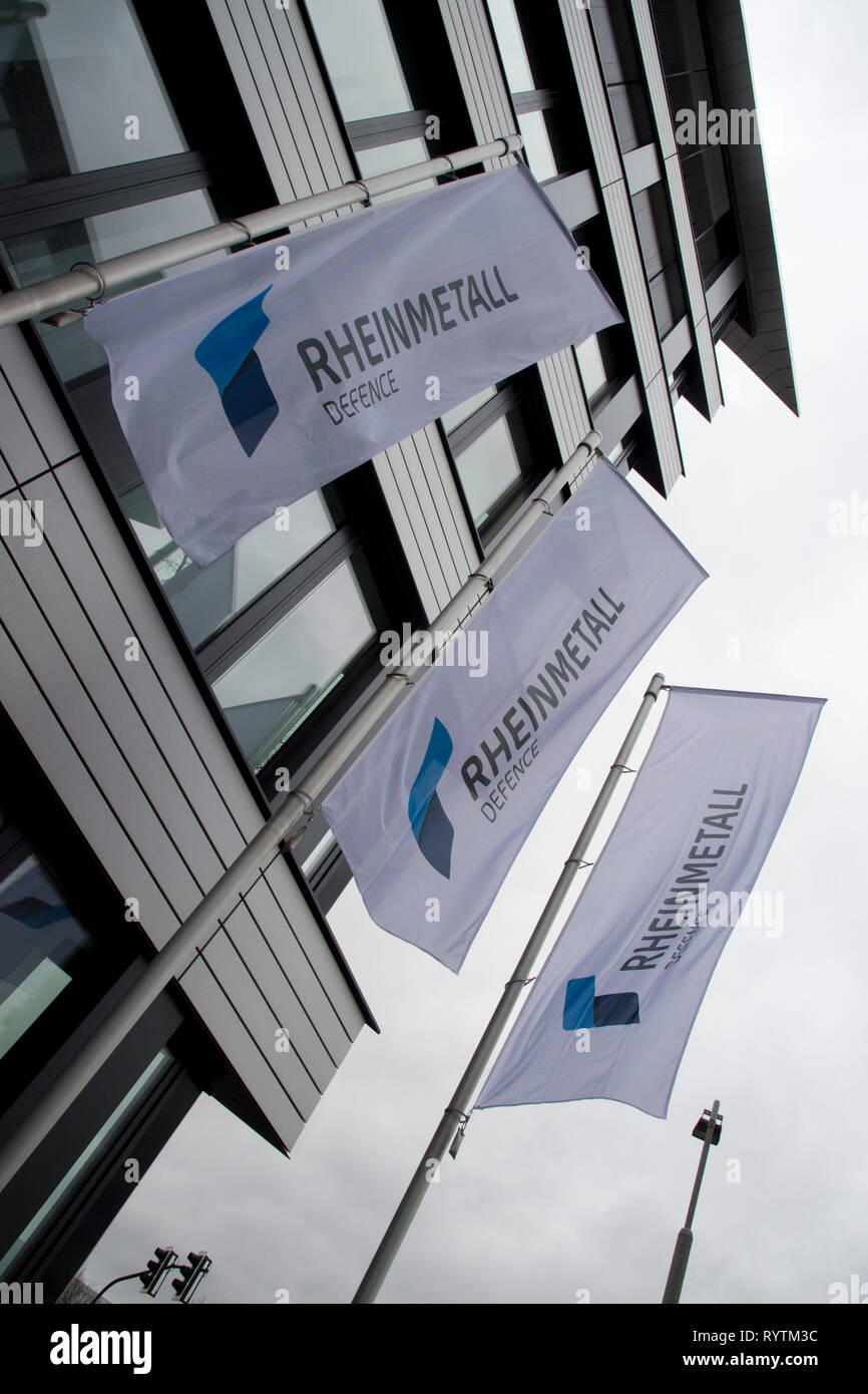 Düsseldorf, Deutschland. 13 Mär, 2019. Der Hauptsitz der Rheinmetall AG, Architektur, Aussen, Funktion, randmotiv, Symbol Foto, Firmenlogo, Bilanz Pressekonferenz Bilanz-PK, BPK der Rheinmetall AG am 13.03.2019 in Düsseldorf/Deutschland. | Verwendung der weltweiten Kredit: dpa/Alamy leben Nachrichten Stockfoto