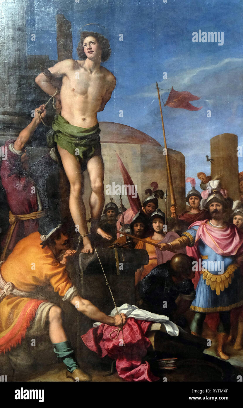 Das Martyrium des Heiligen Sebastian Altarbild in der Basilika San Lorenzo in Florenz, Italien Stockfoto